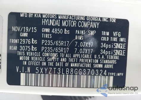 2016 Hyundai Santa Fe Sport 2.4L из США, поврежденный, VIN 5XYZT3LB8GG370324